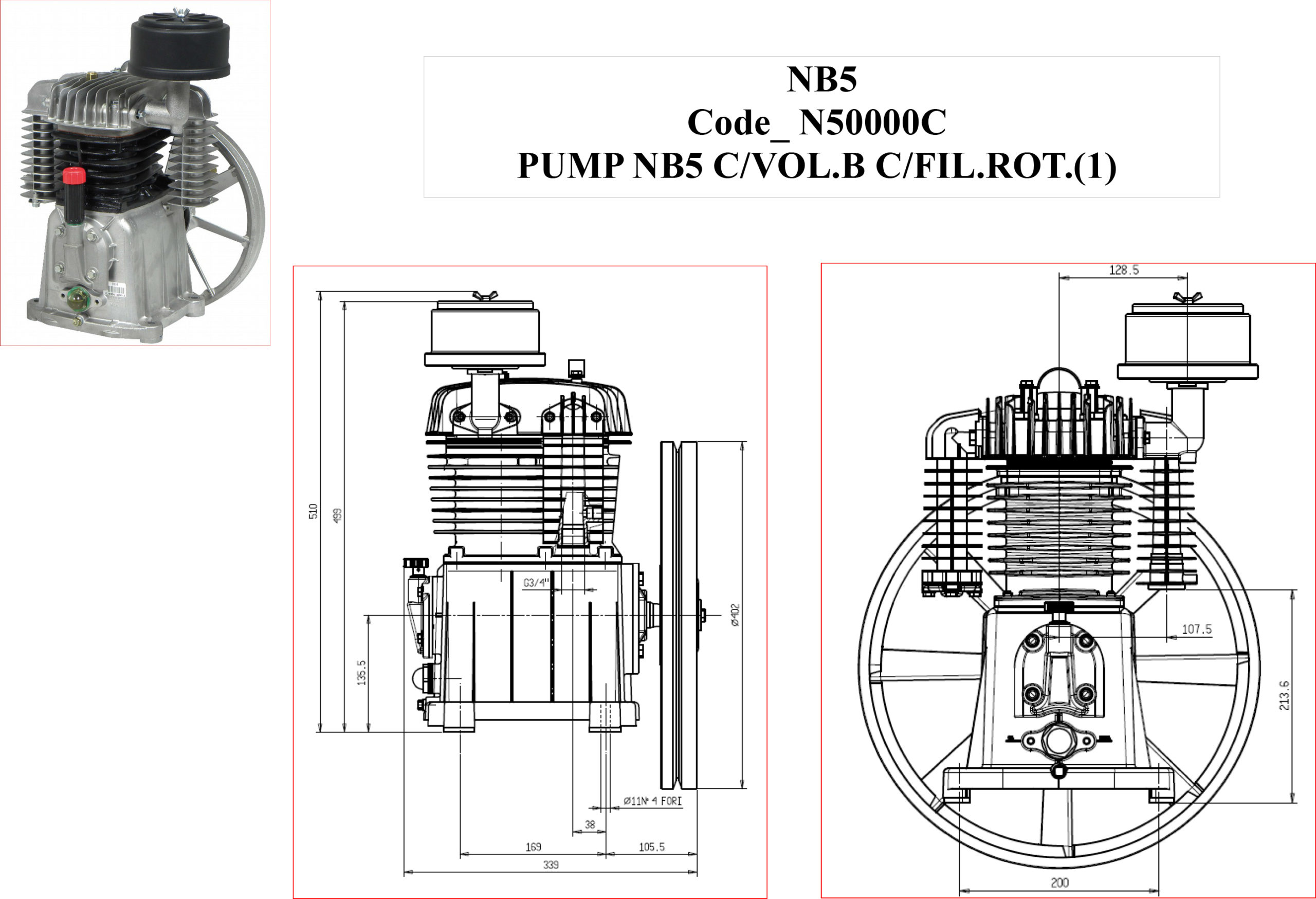 Tête de compresseur tri cylindre 4/5.5 cv