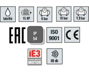 Compresseur vis K-MAX 11kw, caractéristique outil compresseur technique