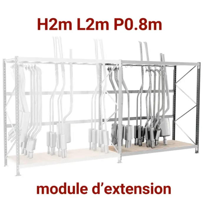 module rangement garage, stockage rayonnage pot échappement auto